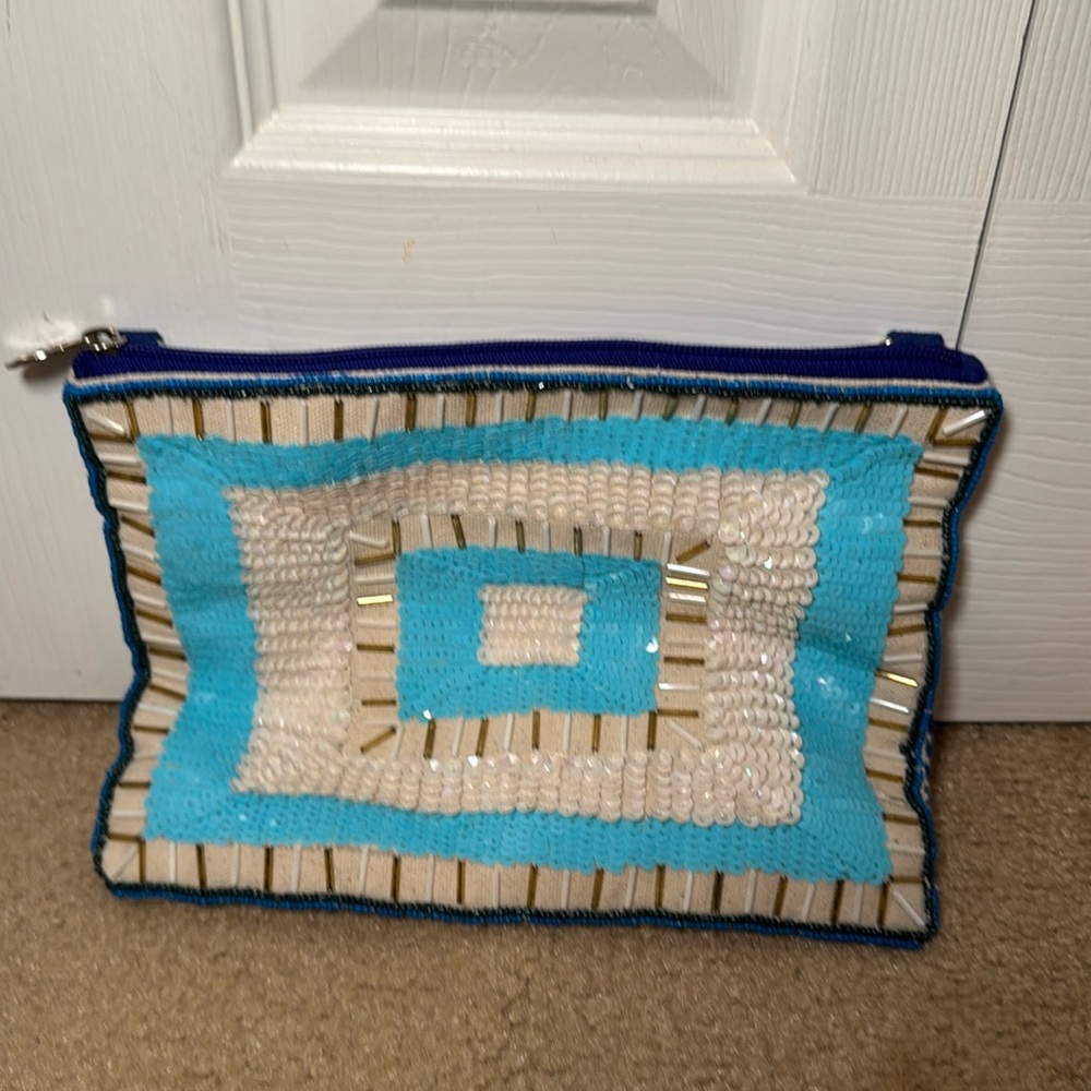 Beaded Turquoise and Cream Crossbody Pouch